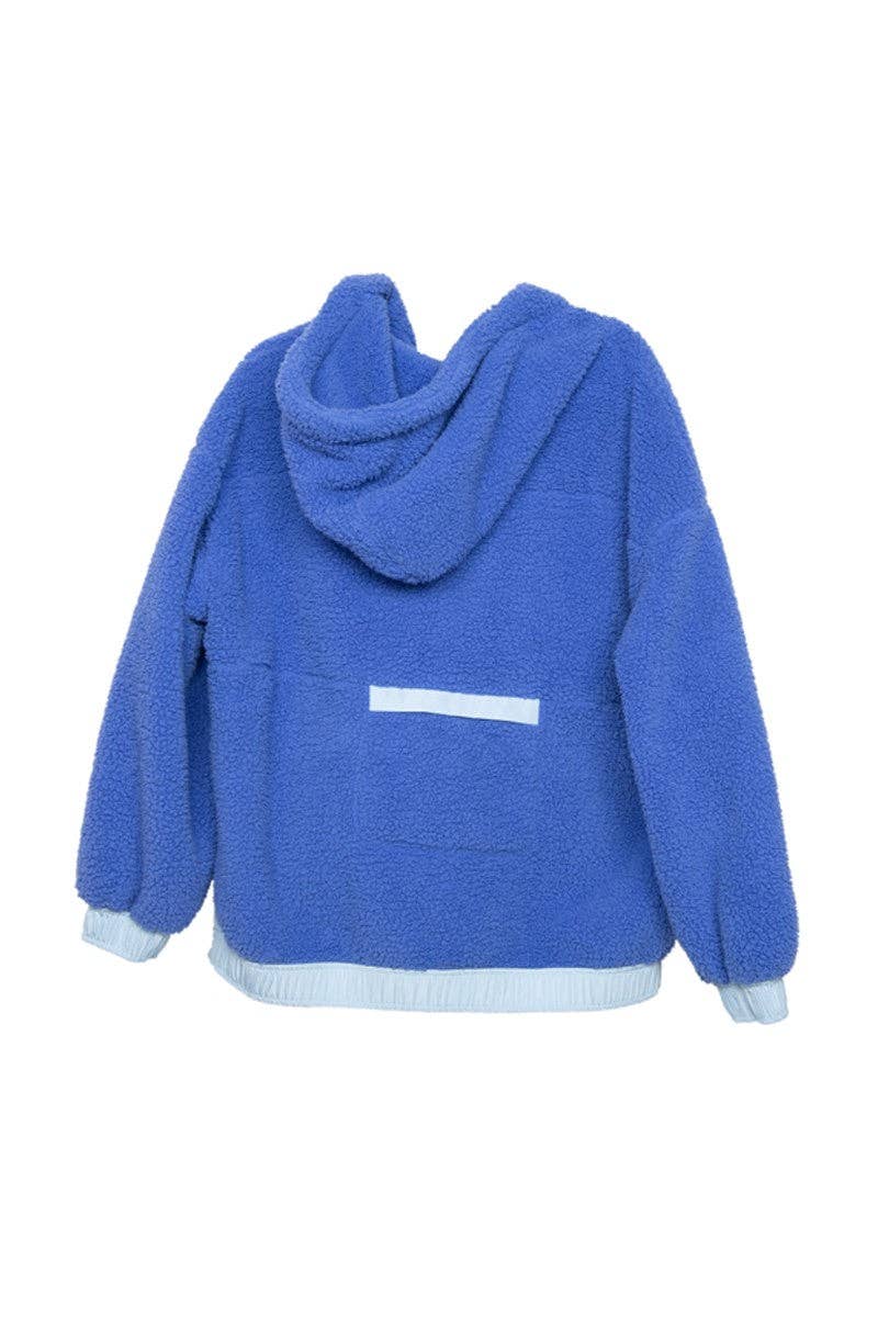 Blue Two-Toned Sherpa Fleece Wholesale Pullover: Blue / L