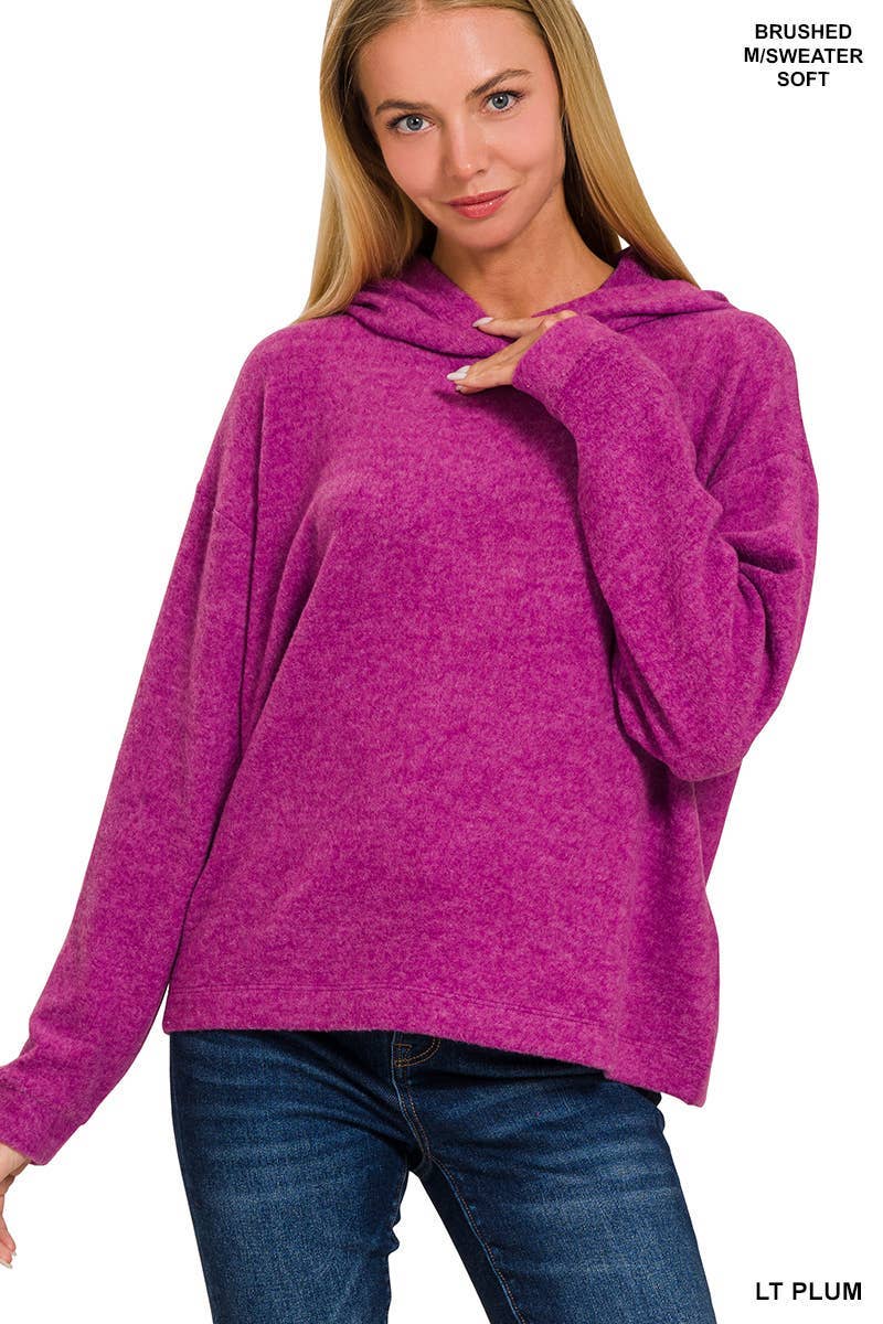 Hooded Brushed Melange Hacci Sweater: DK RED / 3-3 (S/M-L/XL)