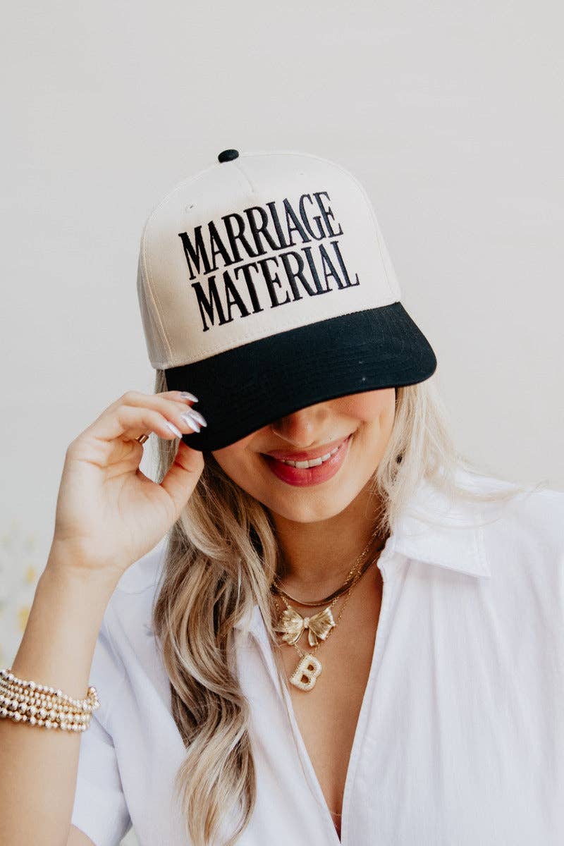 Marriage Material Two-Toned Trucker Hats For Women: Pink and Tan