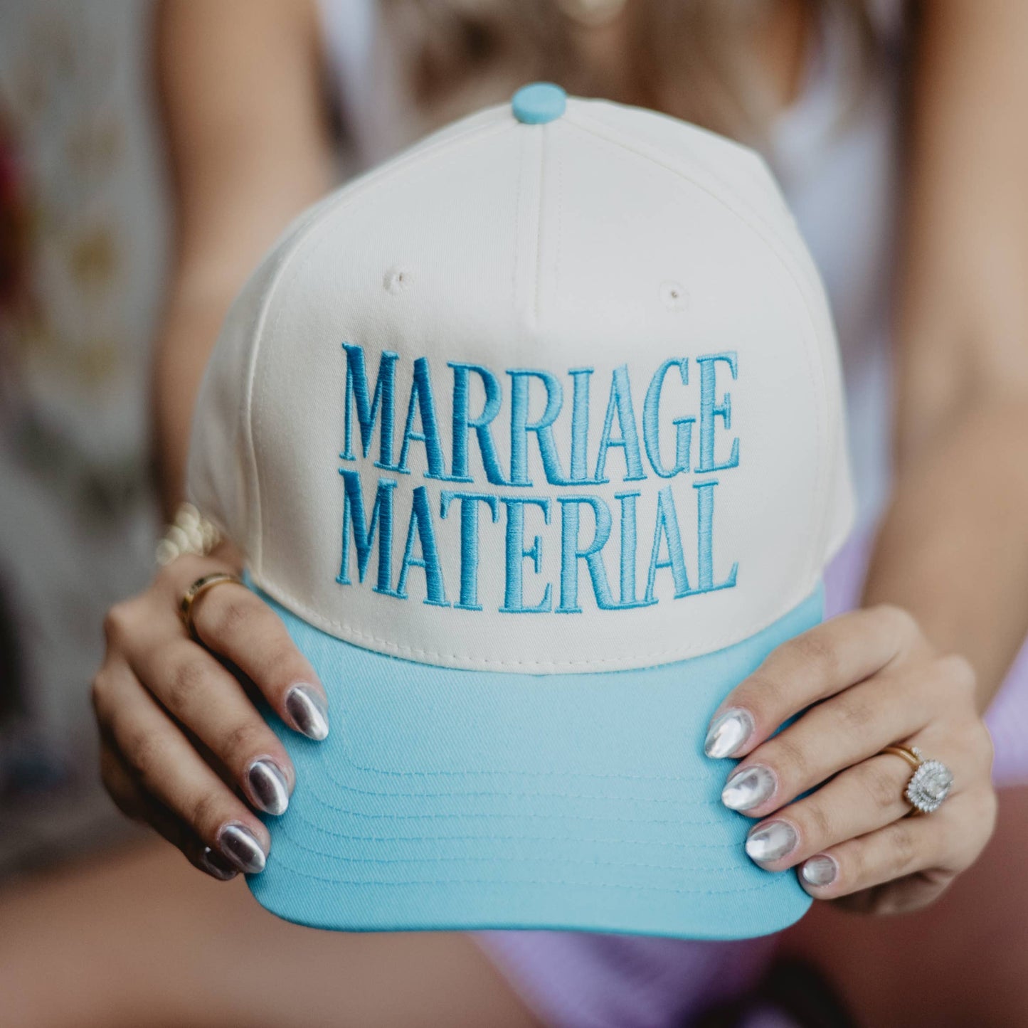 Marriage Material Two-Toned Trucker Hats For Women: Pink and Tan