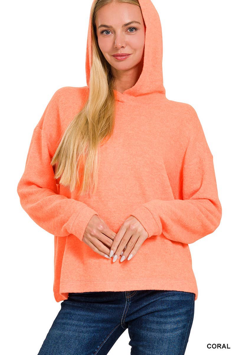 Hooded Brushed Melange Hacci Sweater: DK RED / 3-3 (S/M-L/XL)