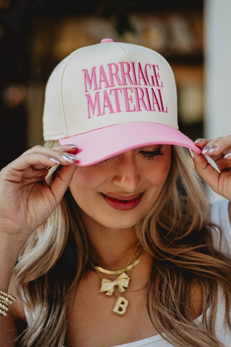 Marriage Material Two-Toned Trucker Hats For Women: Pink and Tan