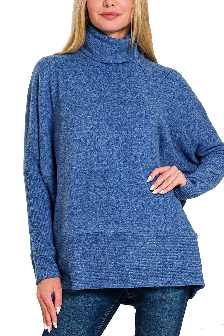 Brushed Melange Hacci Turtleneck Sweater: BLACK / 3-3 (S/M-L/XL)