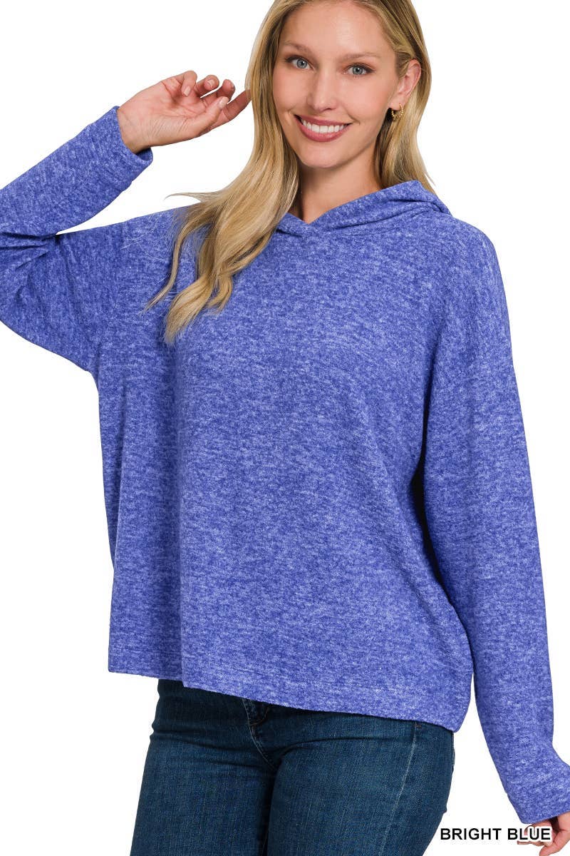 Hooded Brushed Melange Hacci Sweater: DK RED / 3-3 (S/M-L/XL)