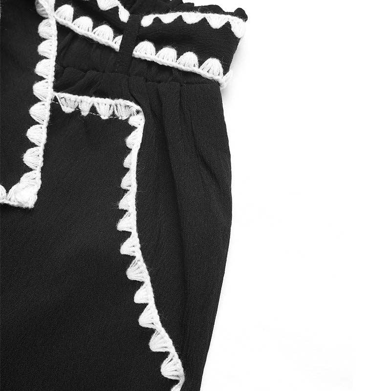 High Waist Wide Leg Drawstring Casual Pants: Black / 97%Polyester+3% Elastane / S
