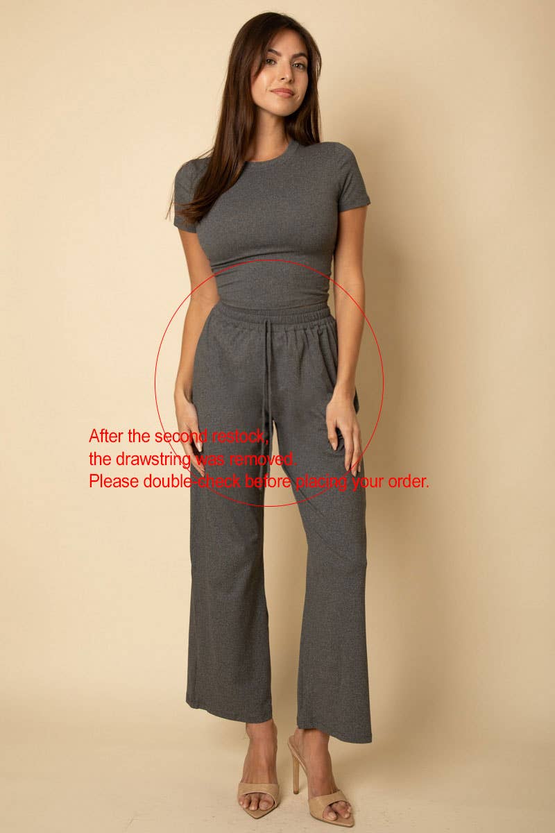 Relaxed Fit Top and Wide-Leg Pants Set: Heather Grey / L
