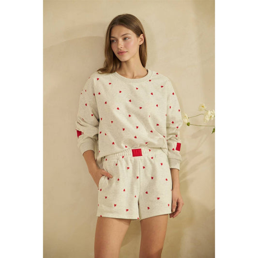 Printed Lounge Shorts: H. Grey/Red Heart / M