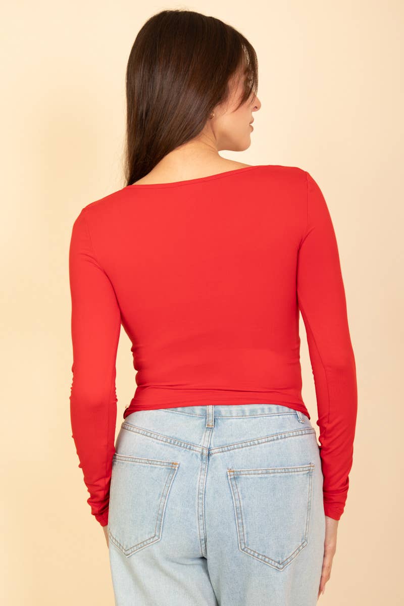 Square Neck Long Sleeve Top: BLACK / L