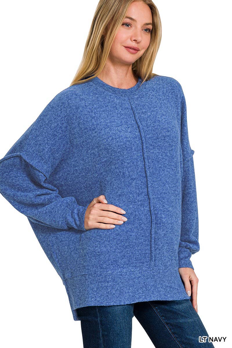 Brushed Melange Hacci Oversized Sweater: NAVY / 3-3 (S/M-L/XL)
