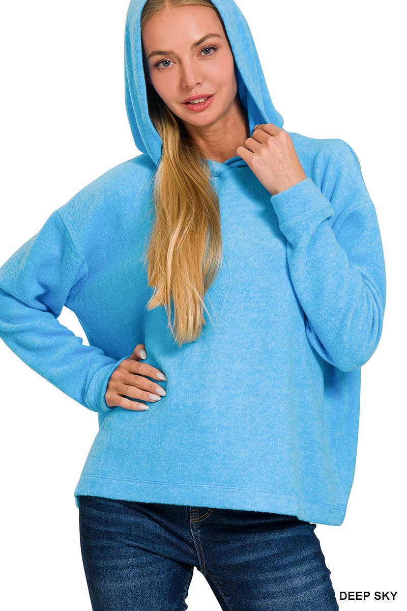 Hooded Brushed Melange Hacci Sweater: DK RED / 3-3 (S/M-L/XL)