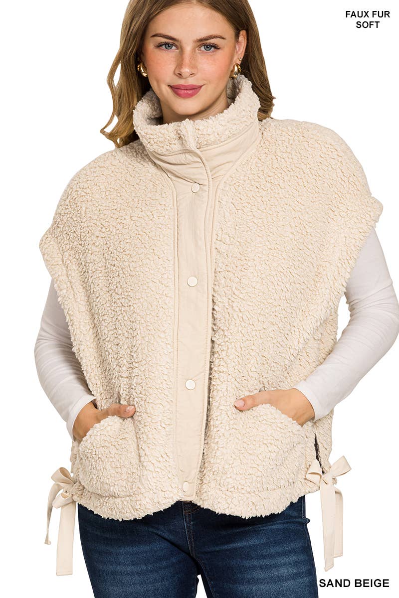 Oversized Faux Fur Vest: BROWN / 3-3(S/M-L/XL)