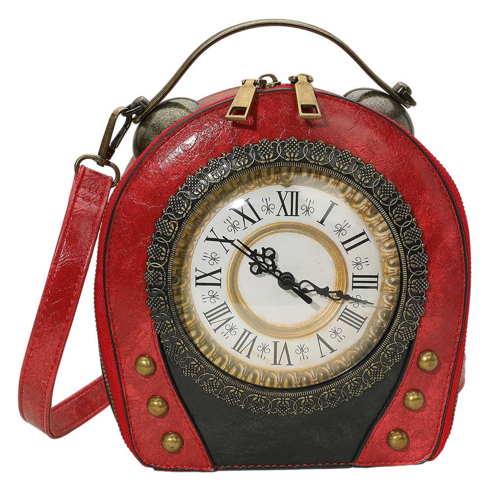 Real Working Vintage Clock Handbag / Crossbody Bag: Brown