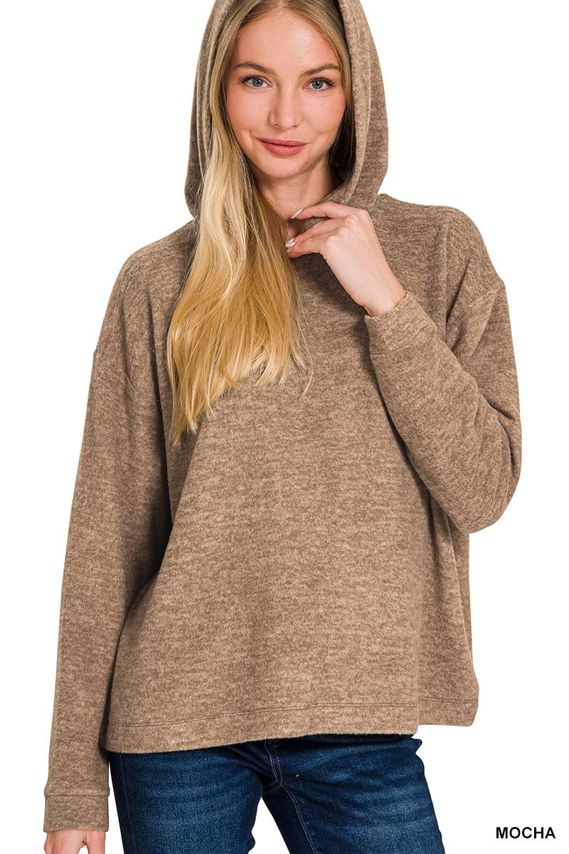 Hooded Brushed Melange Hacci Sweater: DK RED / 3-3 (S/M-L/XL)