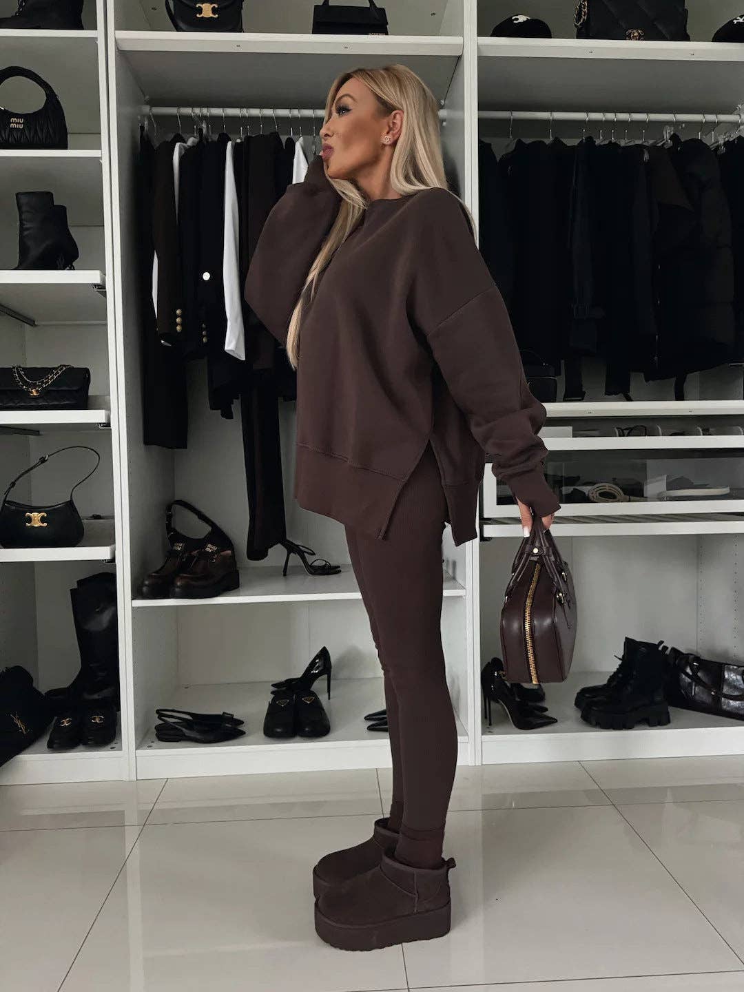 Oversized Sweatshirt and Leggings Two Piece Set: Blue / 100%Polyester / S