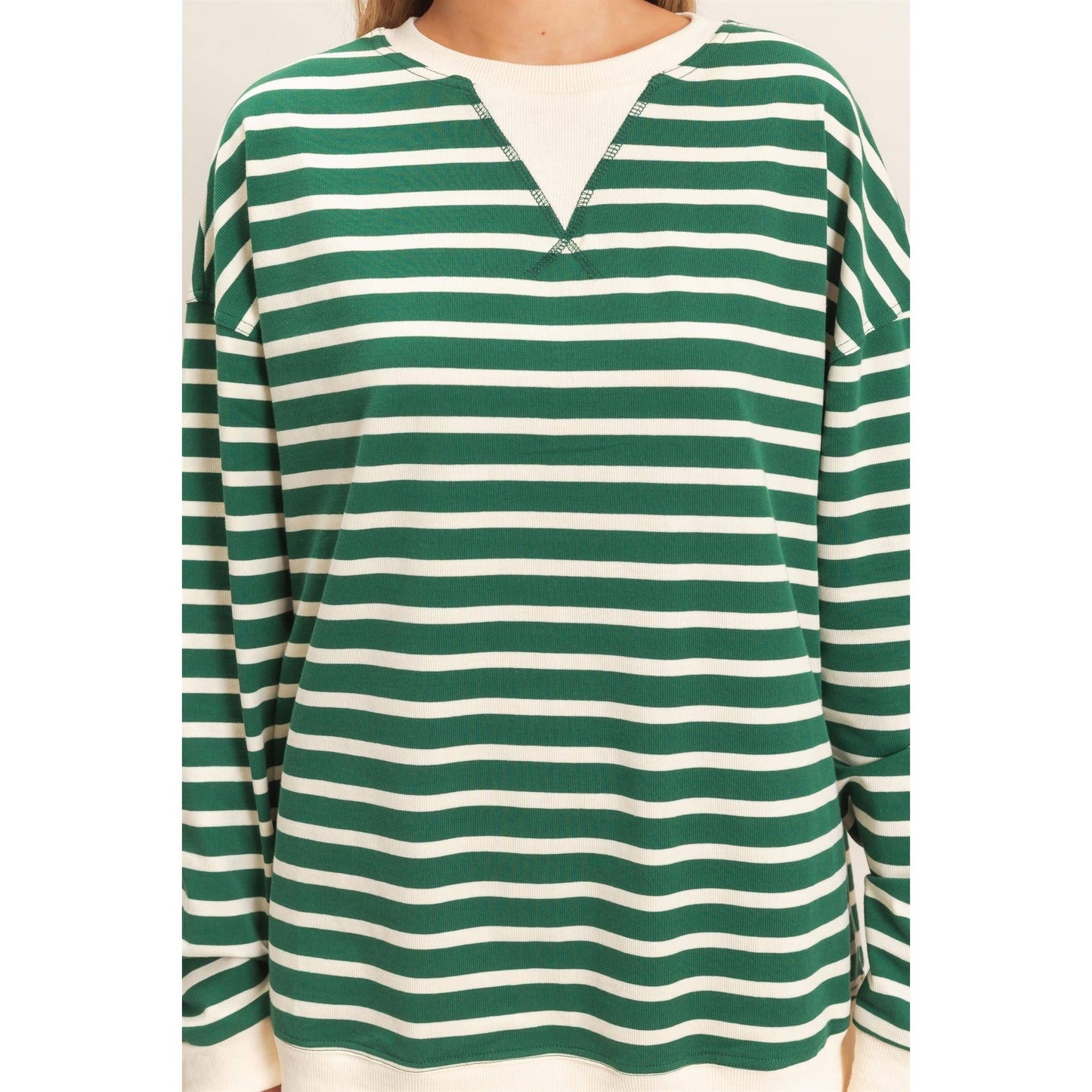 Striped Long Sleeve Pullover: GRAY/ECRU / S-M-L(2-2-2)