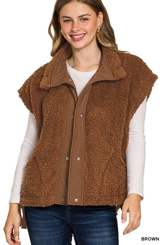 Oversized Faux Fur Vest: BROWN / 3-3(S/M-L/XL)