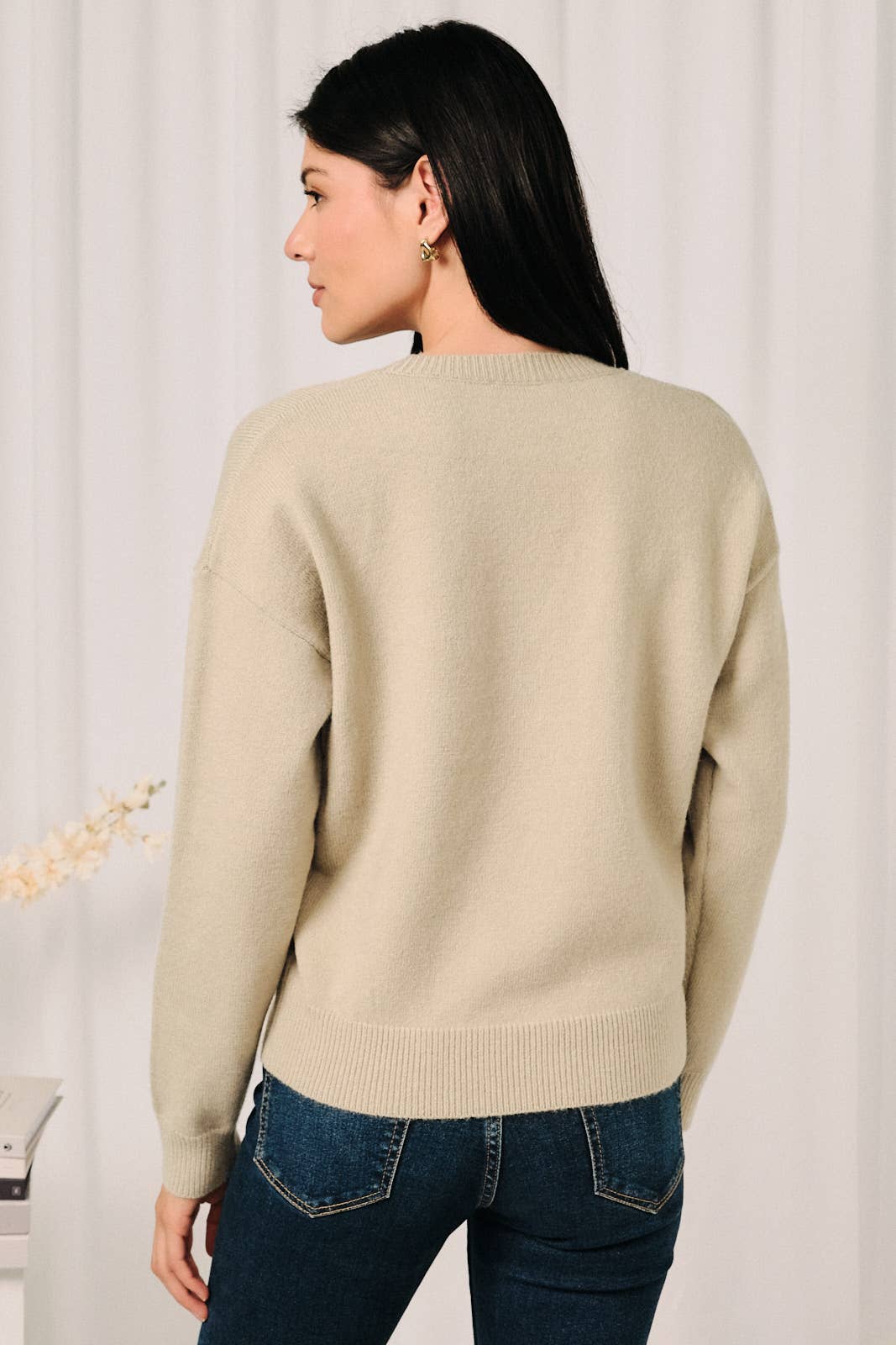 Round Neck Mallard Duck Graphic Long Sleeve Knit Sweater: LAVENDER / M