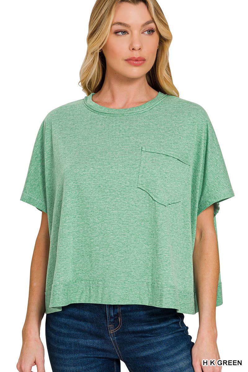 Exposed Seam Boxy Top - Zenana: TURQUOISE-196699 / L/XL