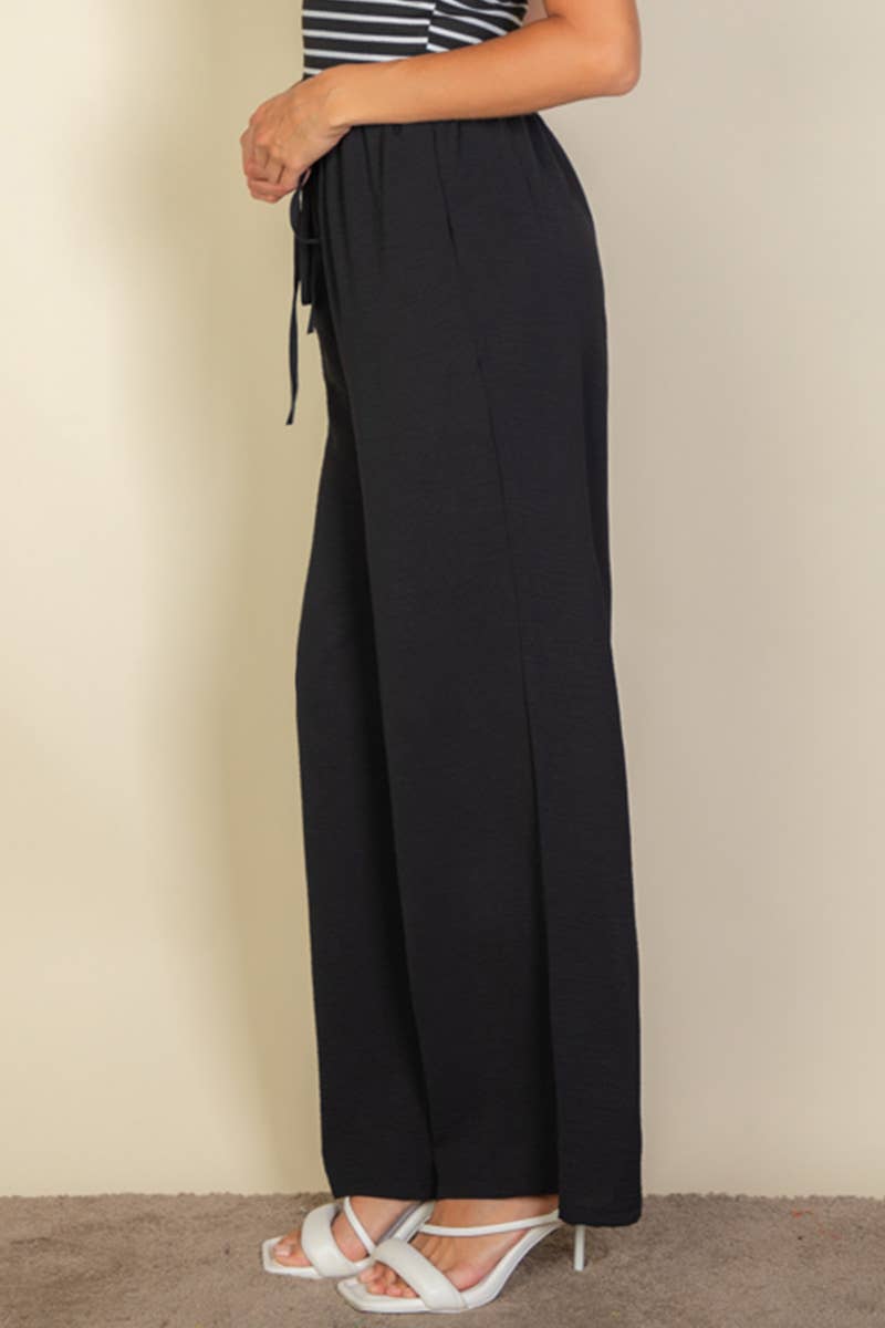 Drawstring waist wide leg minimalist pants: Black / M