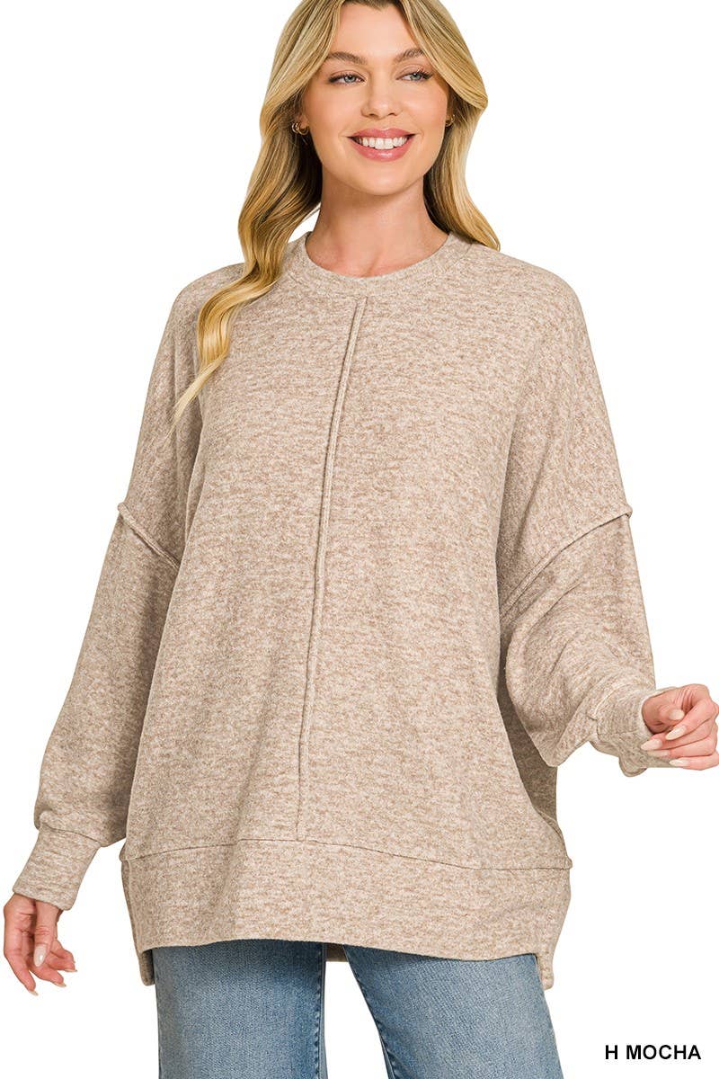 Brushed Melange Hacci Oversized Sweater: NAVY / 3-3 (S/M-L/XL)