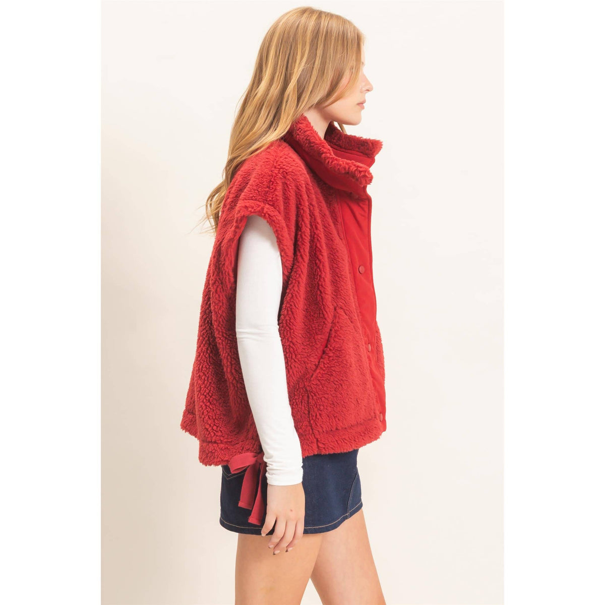 Sherpa Vest With Snap Closure: OLIVE / S-M-L(2-2-2)