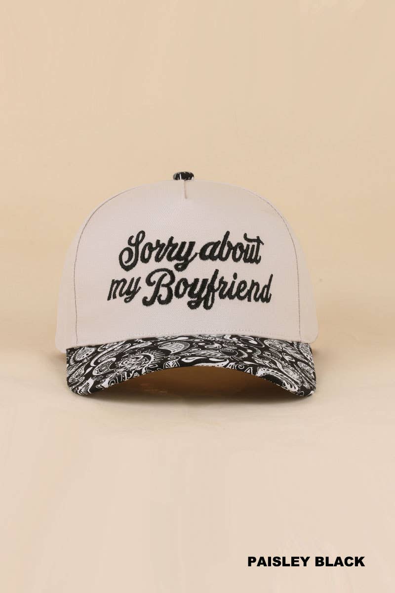 0519 Sorry About My Boyfriend Two Tone Snapback Hat SI-29864: BLACK-198983 / OS