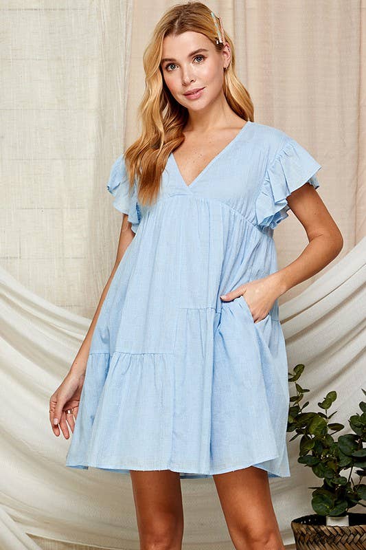 Outdoor Baby Doll Dress with Surplice Neckline 5150IMD : WHITE / L