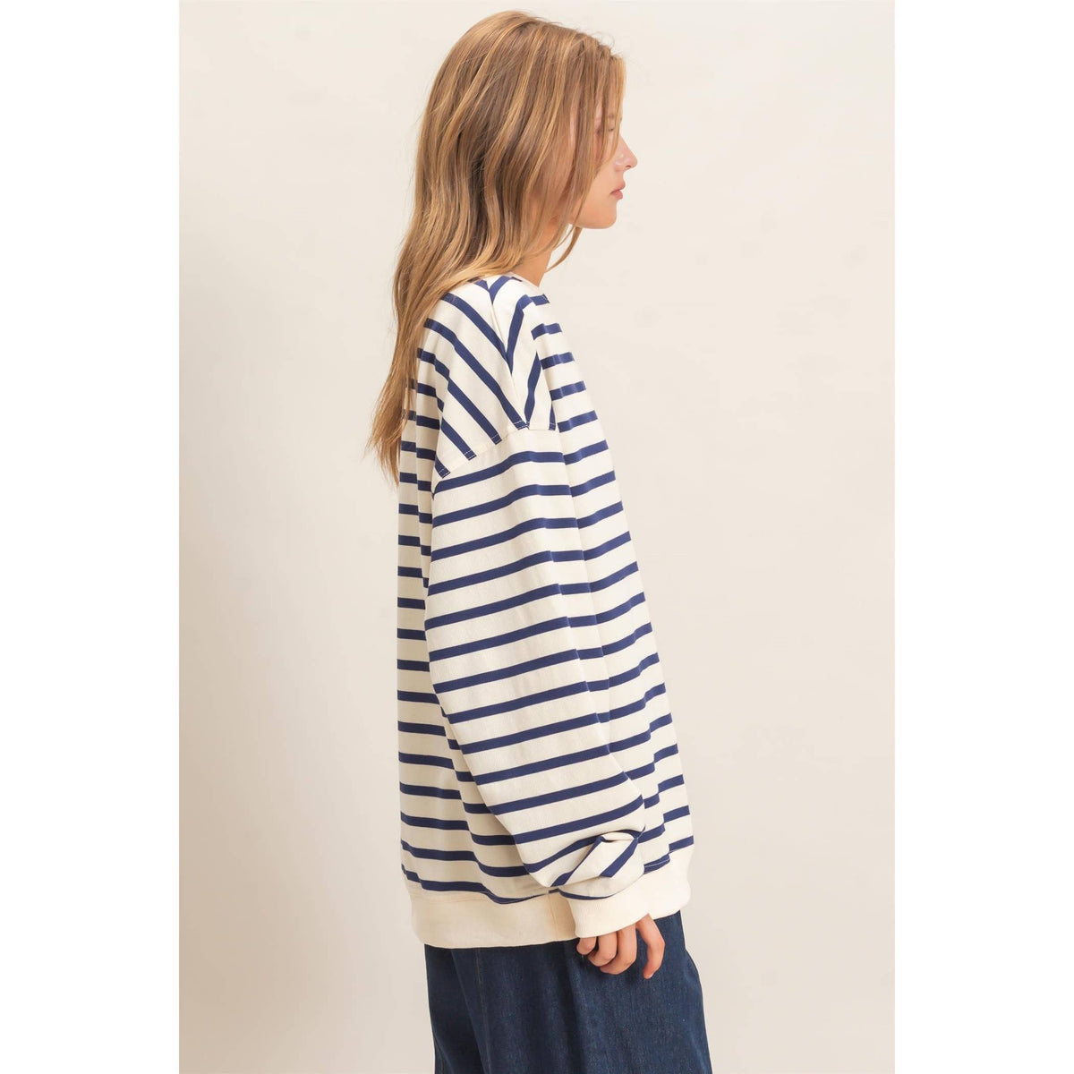 Striped Long Sleeve Pullover: GRAY/ECRU / S-M-L(2-2-2)
