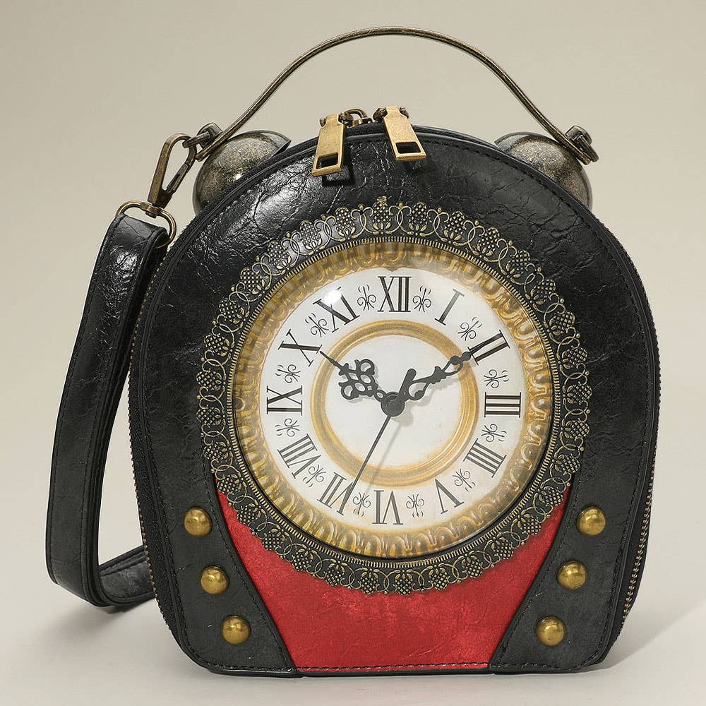 Real Working Vintage Clock Handbag / Crossbody Bag: Brown