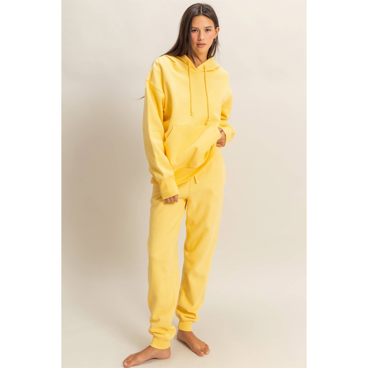 Drop Shoulder Oversized Hoodie: BANANA CREAM / S-M-L(2-2-2)