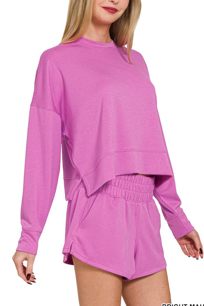 Scuba Long Sleeve Sweatshirts &amp; Shorts Set: BRIGHT MAUVE / 1-1-1 (S-M-L)
