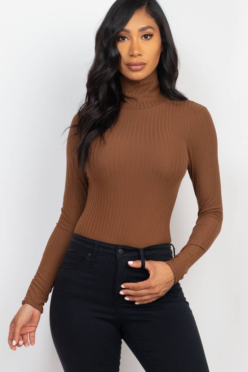 Turtle Neck Long Sleeve Bodysuit: Black / M