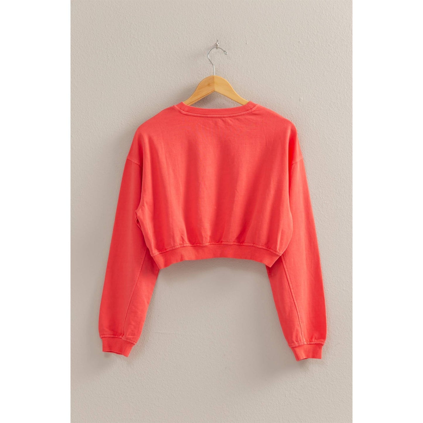 Crew Neck Long Sleeve Crop Sweatshirt: WISTERIA / S-M-L(2-2-2)