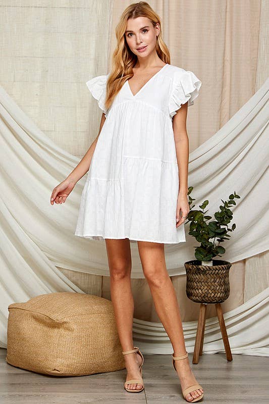 Outdoor Baby Doll Dress with Surplice Neckline 5150IMD : WHITE / M