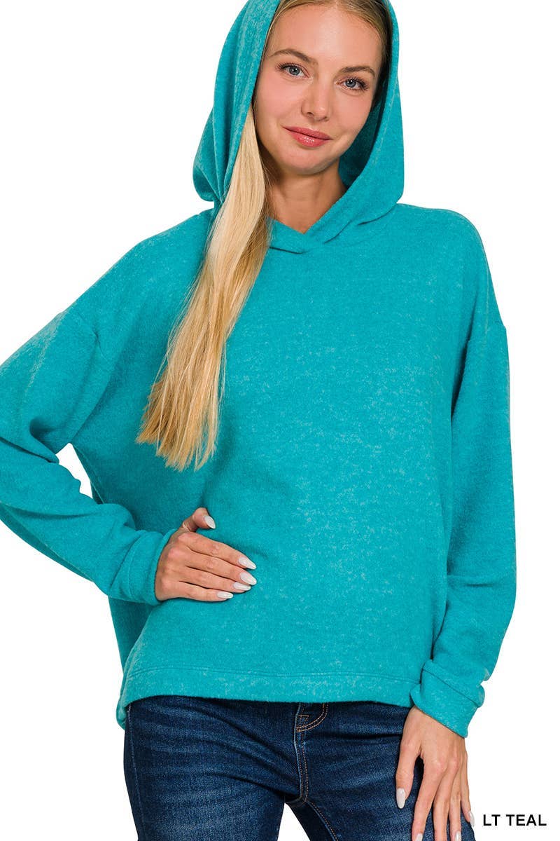 Hooded Brushed Melange Hacci Sweater: DK RED / 3-3 (S/M-L/XL)