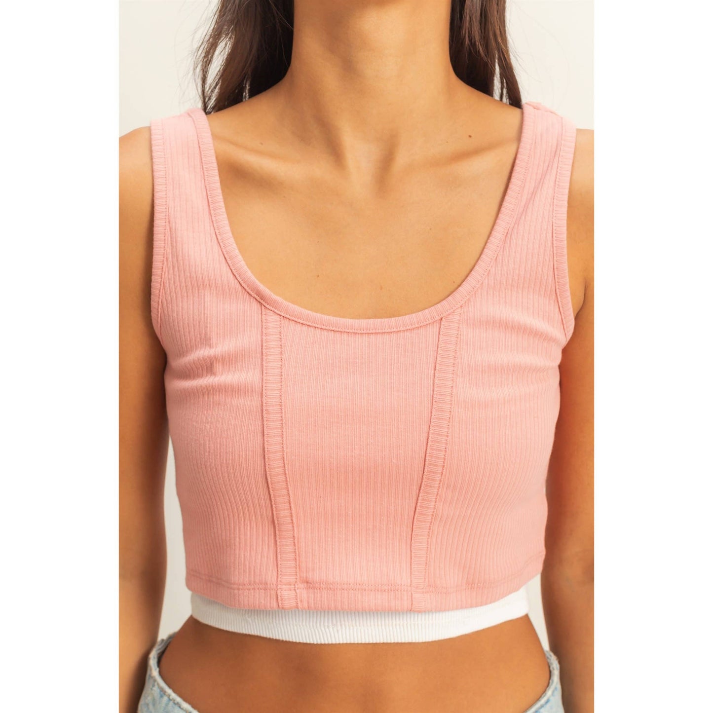 Cropped Ribbed Tank Top: TEAK ROSE / S-M-L(2-2-2)