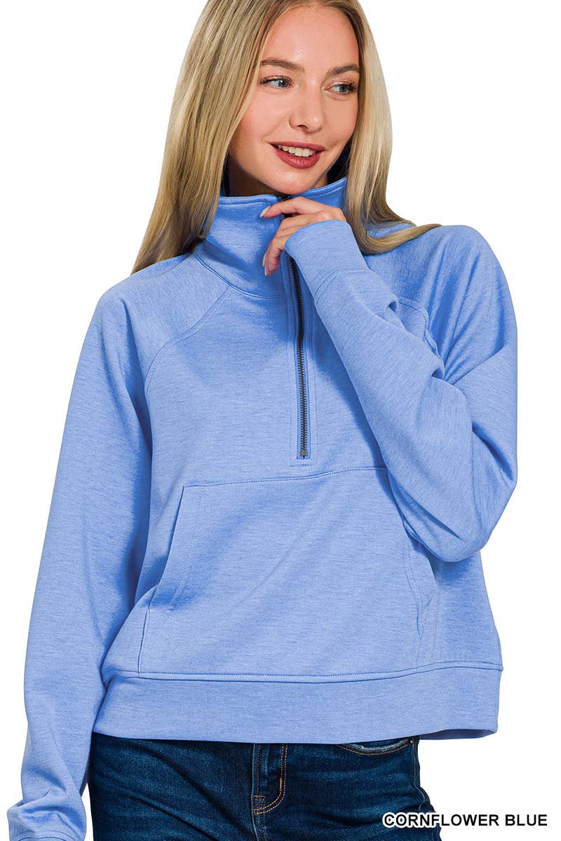 Scuba Half Zip Pullover With Kangaroo Pocket Zenana: CABERNET-202374 / S
