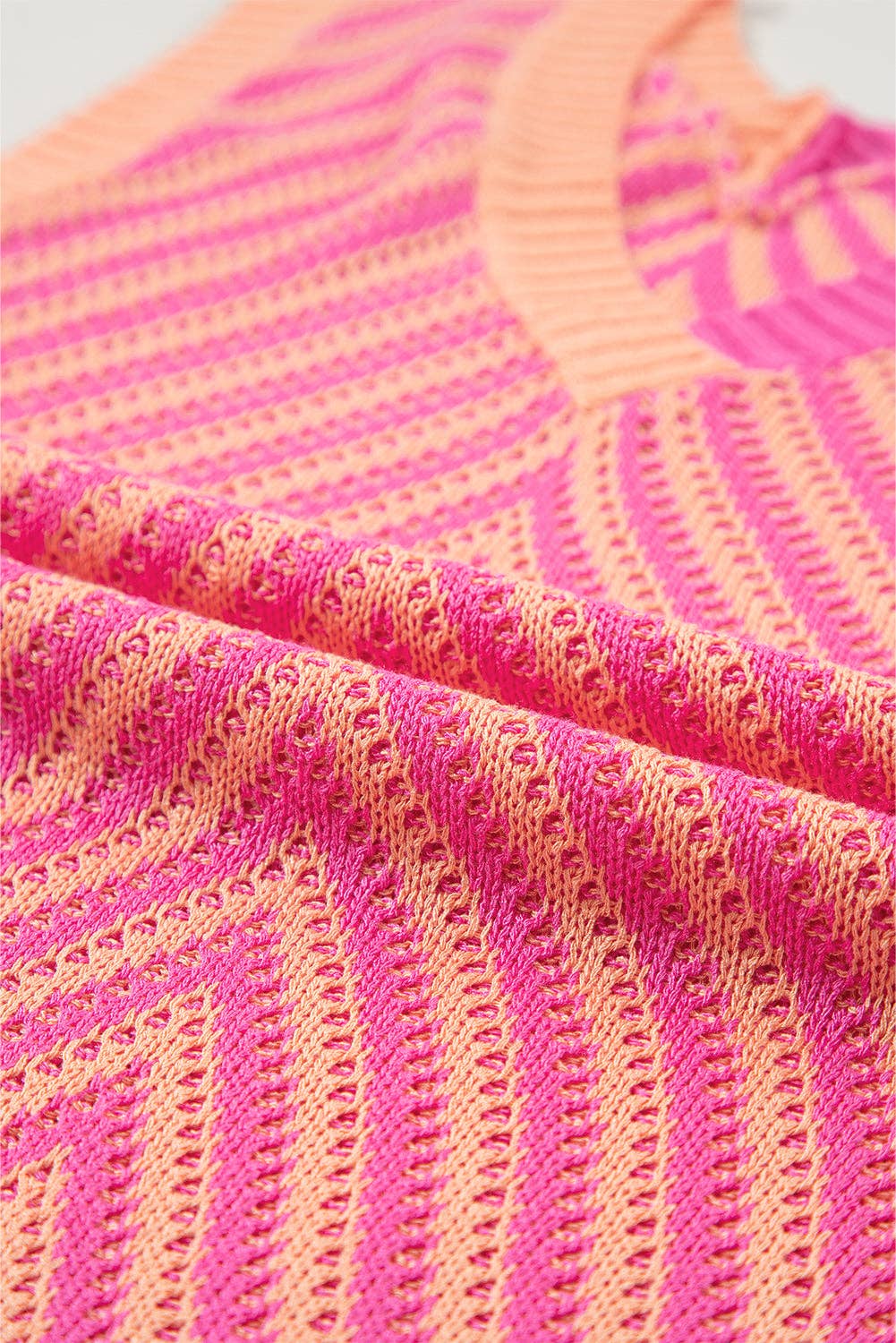 Strawberry Pink Contrast Chevron Knit V Neck Sweater Vest: Strawberry Pink / 100%Viscose / XL