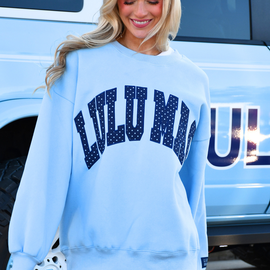 LM-SW-1008-PD Light Blue/Navy Polka Dot Sweatshirt: Light Blue/Navy / Large