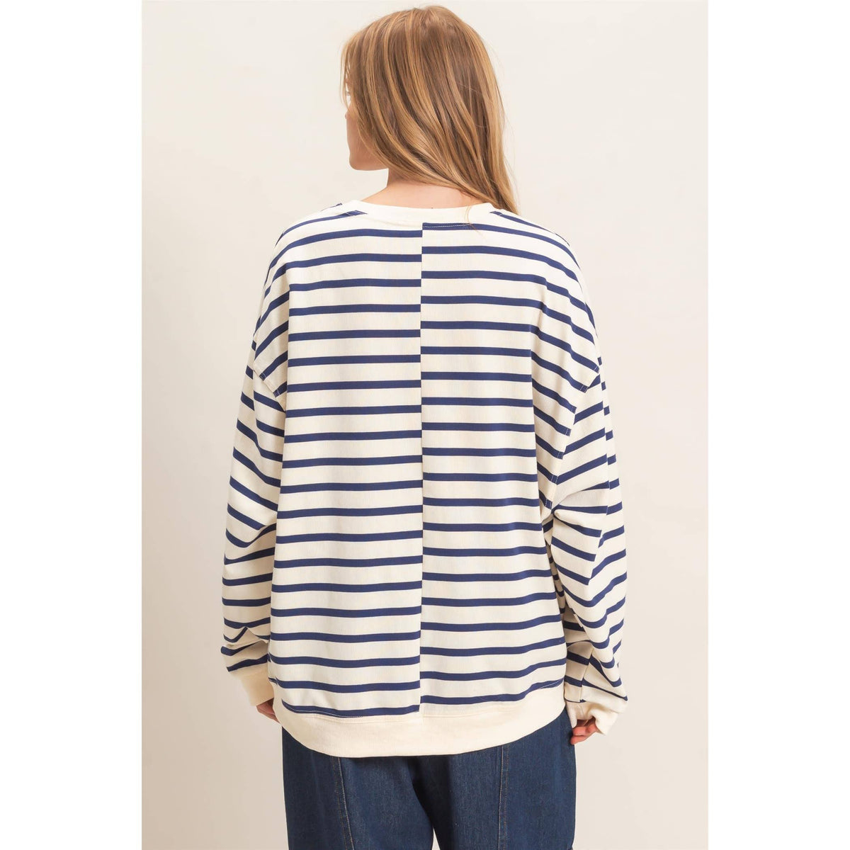 Striped Long Sleeve Pullover: BLACK/CREAM / S-M-L(2-2-2)