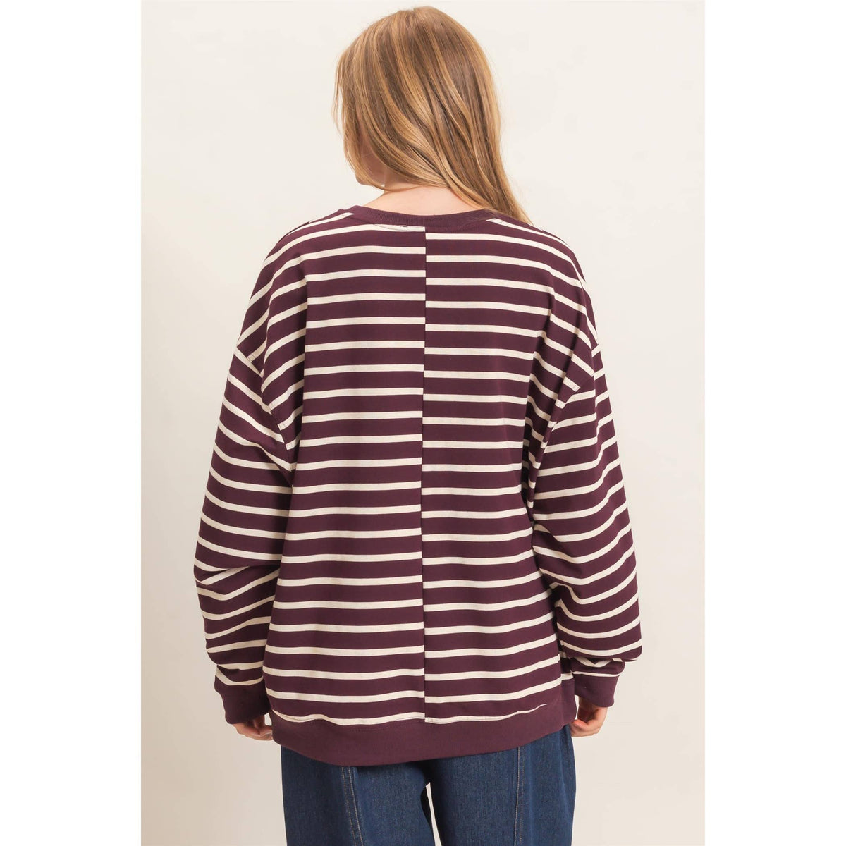 Striped Long Sleeve Pullover: BLACK/CREAM / S-M-L(2-2-2)