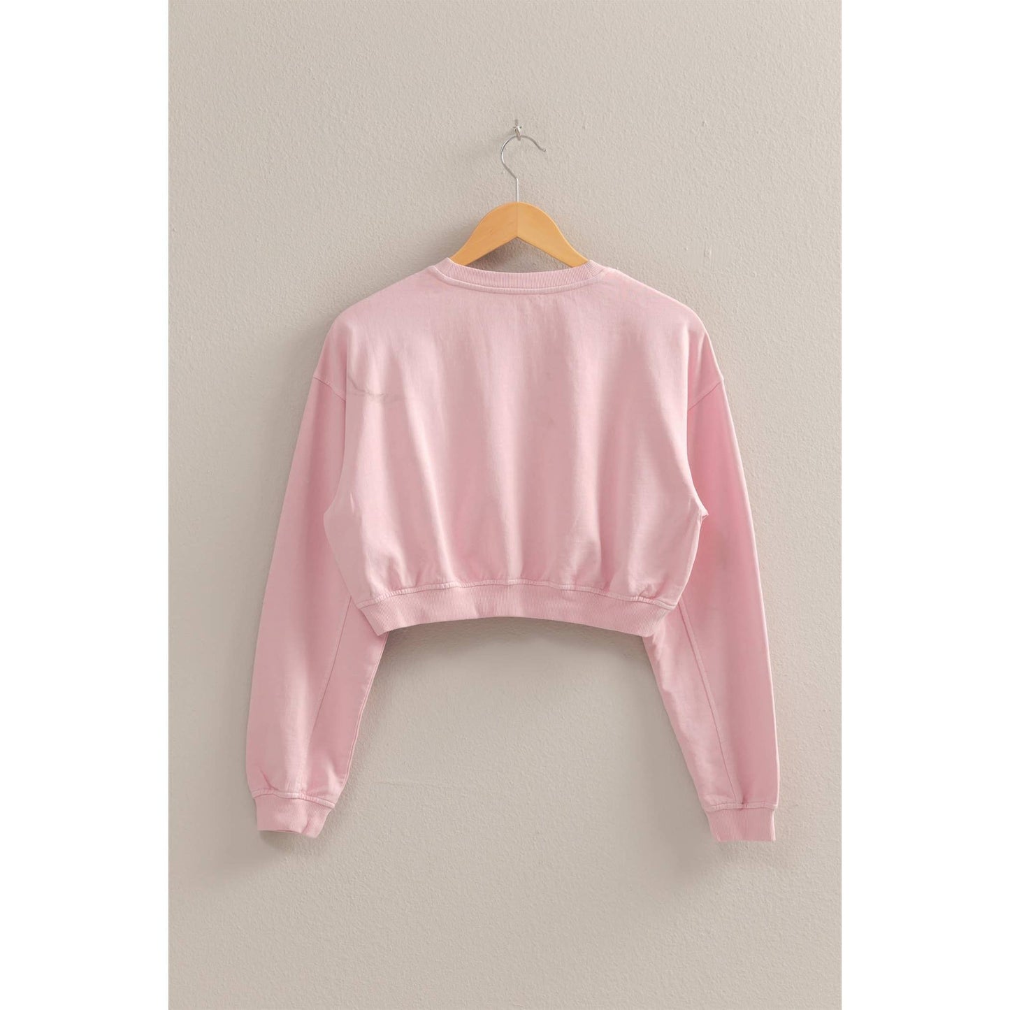 Crew Neck Long Sleeve Crop Sweatshirt: TURQUOISE / S-M-L(2-2-2)