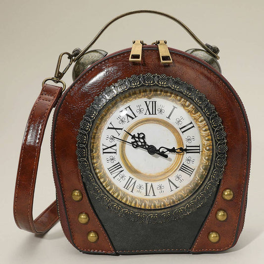 Real Working Vintage Clock Handbag / Crossbody Bag: Brown