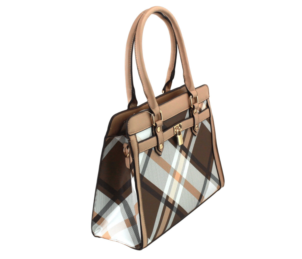 7867A - 2 in 1 PU Plaid Satchel with Wristlet: Black