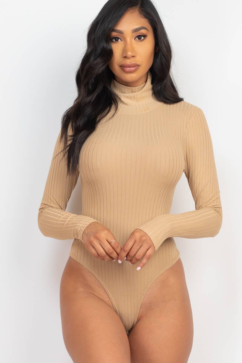 Turtle Neck Long Sleeve Bodysuit: Black / M