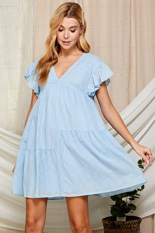 Outdoor Baby Doll Dress with Surplice Neckline 5150IMD : WHITE / L