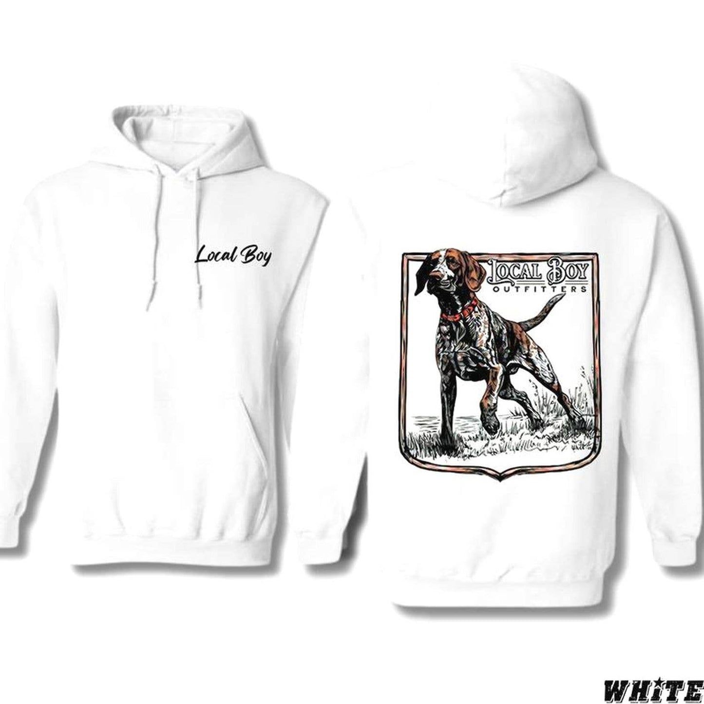 Local Boy Outfitters T-Shirt - Stylish Hunting Dog Graphic: Hoodie / White / M