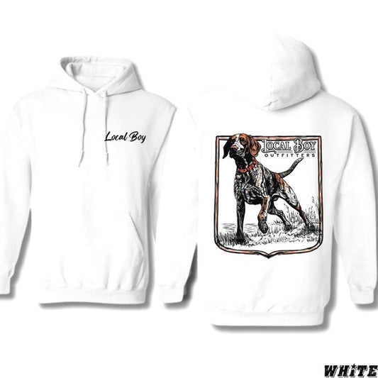 Local Boy Outfitters T-Shirt - Stylish Hunting Dog Graphic: Hoodie / White / M