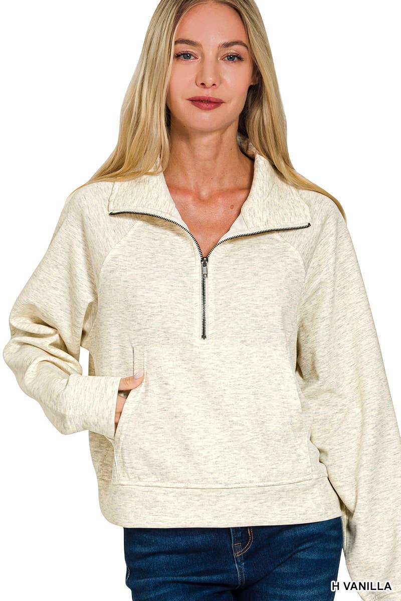 Scuba Half Zip Pullover With Kangaroo Pocket Zenana: H GREY-190578 / L