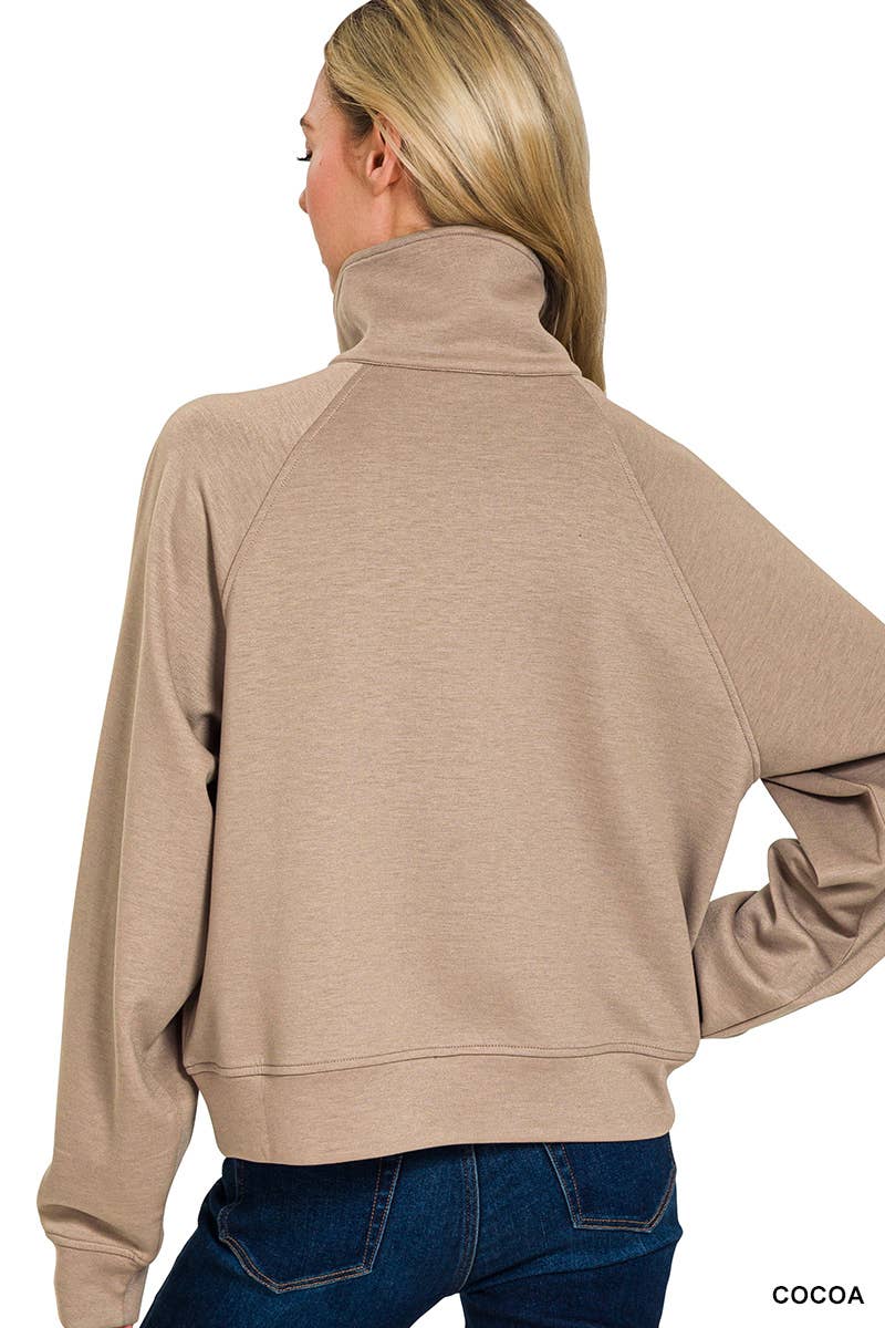 Scuba Half Zip Pullover With Kangaroo Pocket Zenana: CABERNET-202374 / M